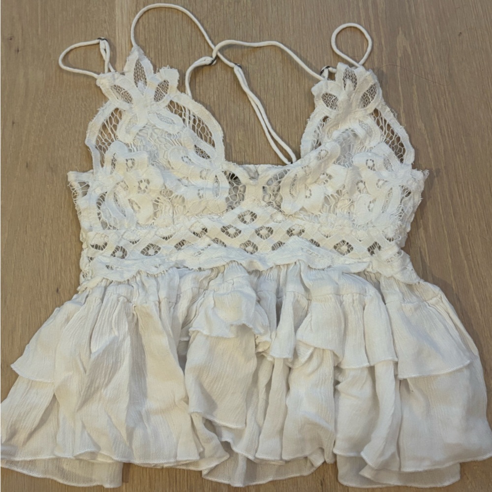 Free People White Lace Ruffle Tank Top
